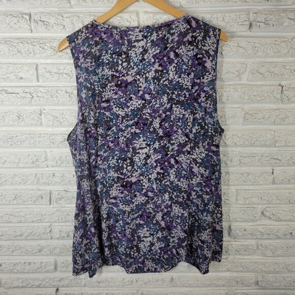 Halogen Encore Womens Top 18W Plus Sleeveless Silk Blue Floral Watercolor WAT61E - Picture 6 of 9